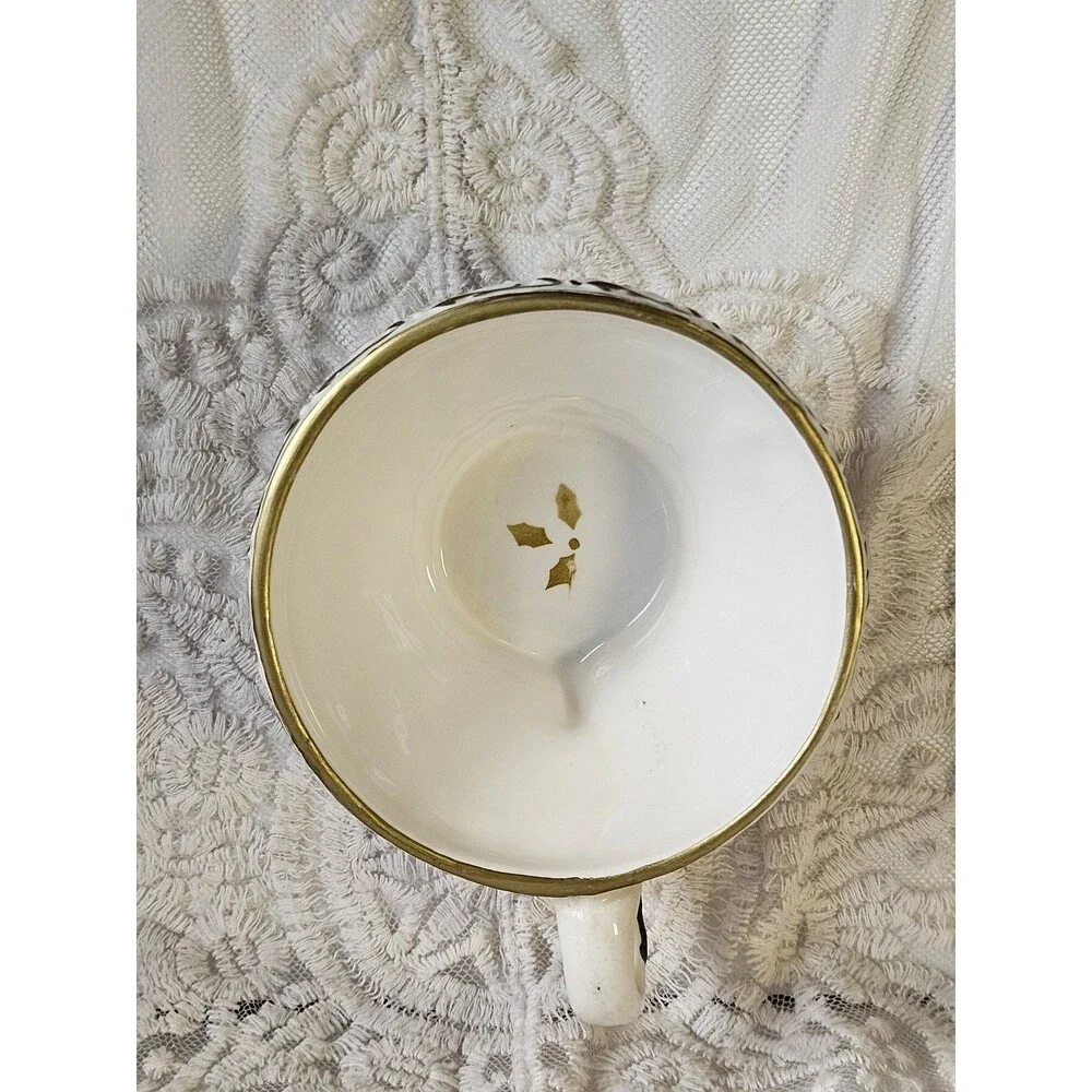 Stackable Hand Painted Teapot Gold & White Make the season Bright Single Serve